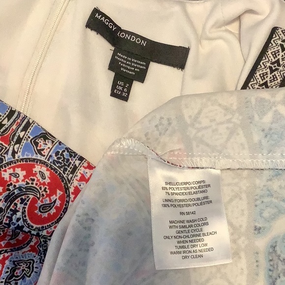 💥 Maggy London red paisley blue print skater dress sz 2 - Picture 6 of 9